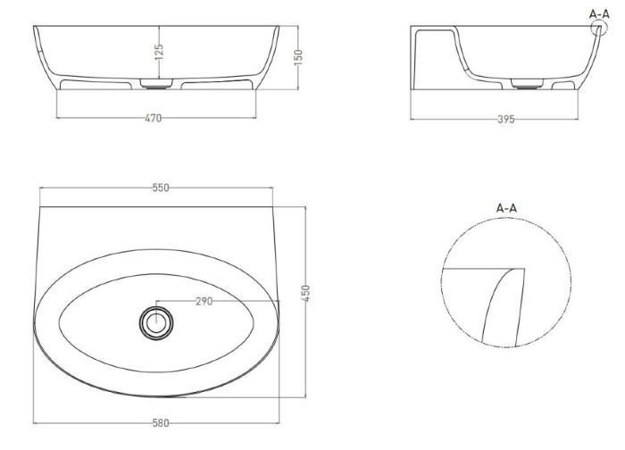 Раковина накладная 58x45, глянцевая, Salini ALDA WALL арт. 140311G