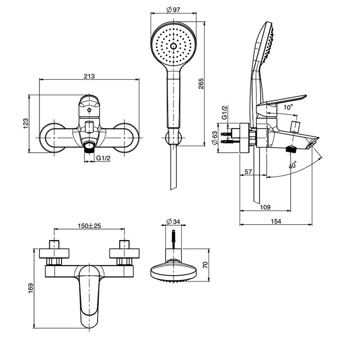 Fima Carlo Frattini Смеситель для ванны, настенный, с ручным душем, Spot, F3004NS цвет: черный