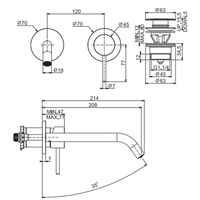 Fima Carlo Frattini Cмеситель для раковины, встраиваемый, излив: см., Spillo Up, F3051WLX8OR цвет: золото