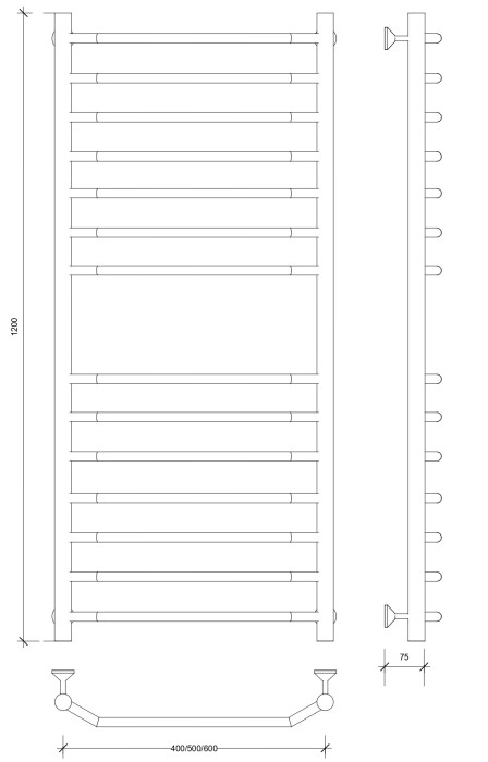 Полотенцесушитель водяной 120x40 Агата 4 (черный) Secado арт. 4673739223635