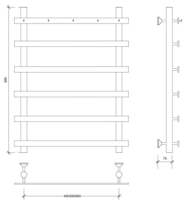 Полотенцесушитель водяной 80x50 Понтида 1 К (черный) Secado арт. 4673739227213