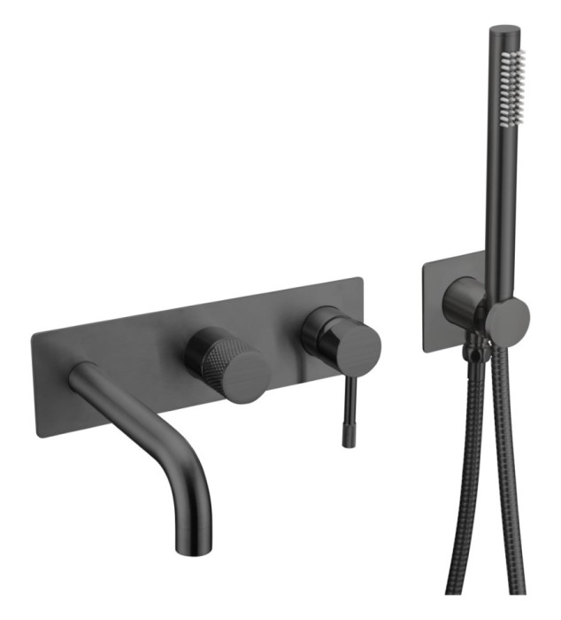 Смеситель встроенный + ручной душ + излив black, Boheme Uno - 464-3-B