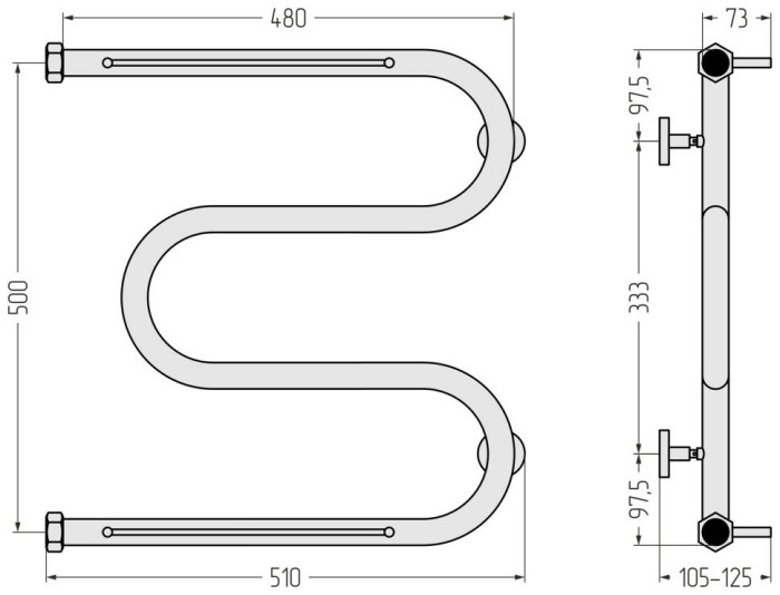 Сунержа Водяной полотенцесушитель 500x500, М-образный, 30-0008-5050 цвет: матовый белый
