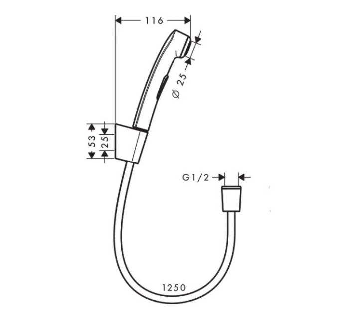 Гигиенический душ с держателем и шлангом 125см Hansgrohe, хром арт. 32129340
