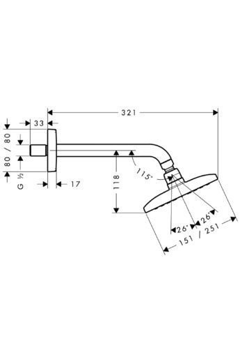 Верхний душ с настенным кронштейном Raindance E Hansgrohe, хром арт. 27370000