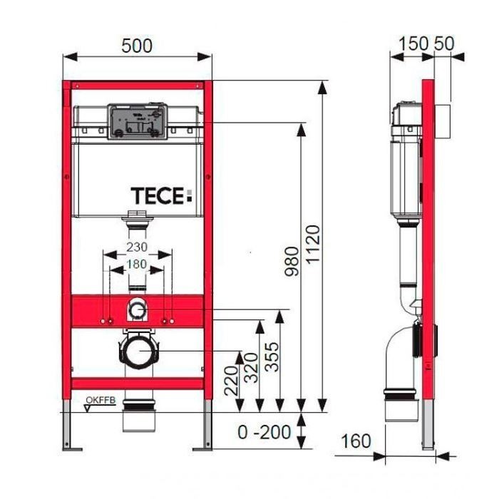 Унитаз подвесной в комплекте с инсталяцией и клавишей смыва k400005wc, TECE арт. K400005WC