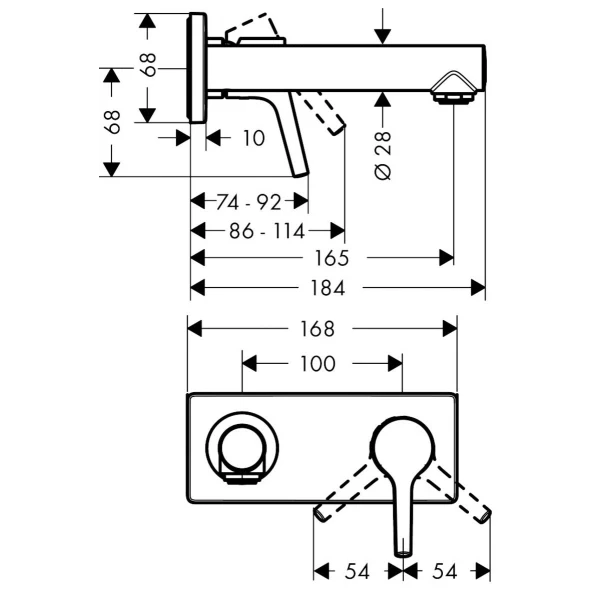 Смеситель для раковины скрытого монтажа, настенный, Hansgrohe Talis S, хром арт. 72110000