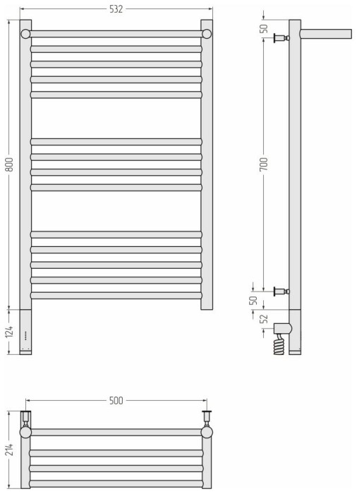 Сунержа Электрический полотенцесушитель 800x500, Богема 3.0 с 1 полкой, 15-5806-8050 цвет: тёмный титан муар
