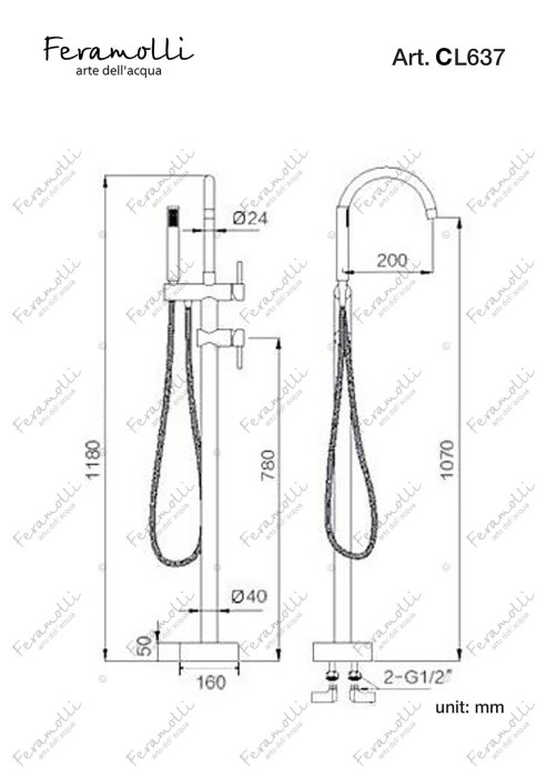 Смеситель для ванны отдельностоящий, хром, Ele Feramolli - CL637
