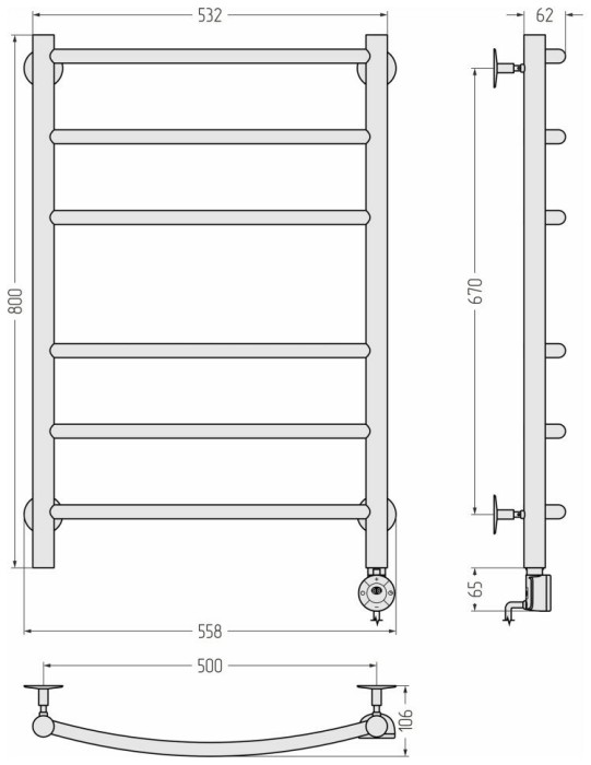 Стилье Электрический полотенцесушитель 1000x300, Формат 12, 30512-8050 цвет: матовый белый