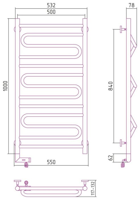 Сунержа Электрический полотенцесушитель 1000x300, Элегия 2.0, 12-5218-1050 цвет: белый