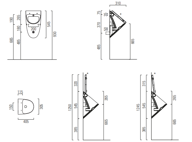 Писсуар настенный черный матовый, отверстия для крышки, GSI Community арт. 769626