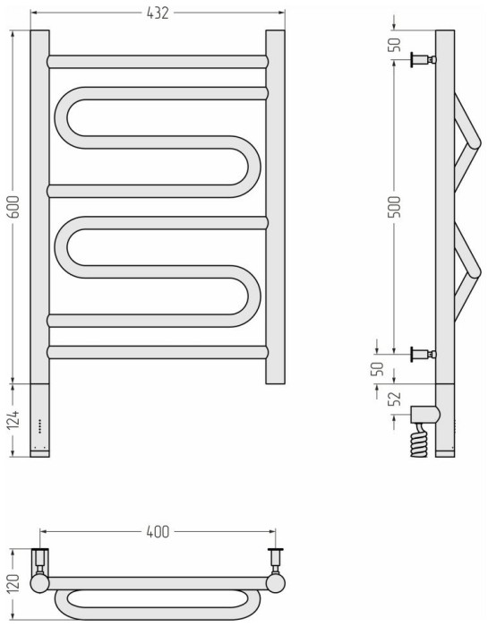 Сунержа Электрический полотенцесушитель 800x400, Элегия 3.0, 00-5818-6040 цвет: без покрытия