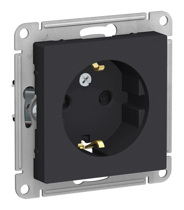 Розетка Schneider Electric ATLASDESIGN, скрытый монтаж, с заземлением, со шторками, карбон арт. ATN001045
