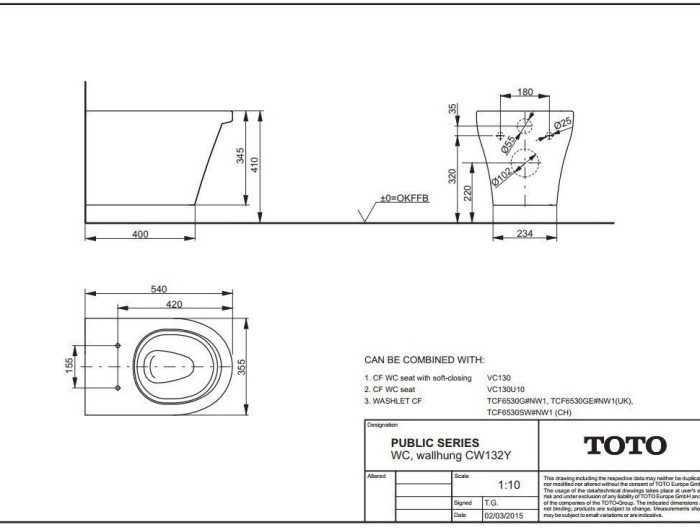 Электронный подвесной унитаз с функцией биде, Washlet CF TOTO, CW132Y+TCF6530G цвет: белый