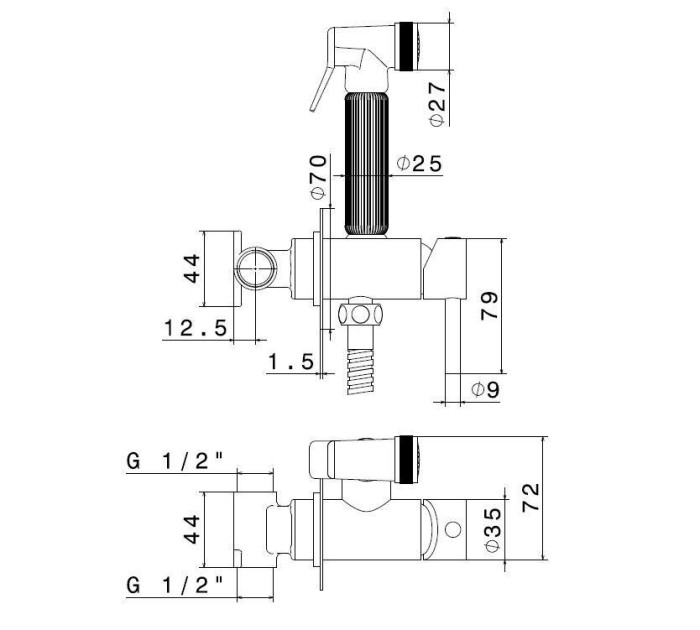 Гигиенический душ в комплекте со смесителем, Futura Kerama Marazzi, хром - 27721KM.21.018