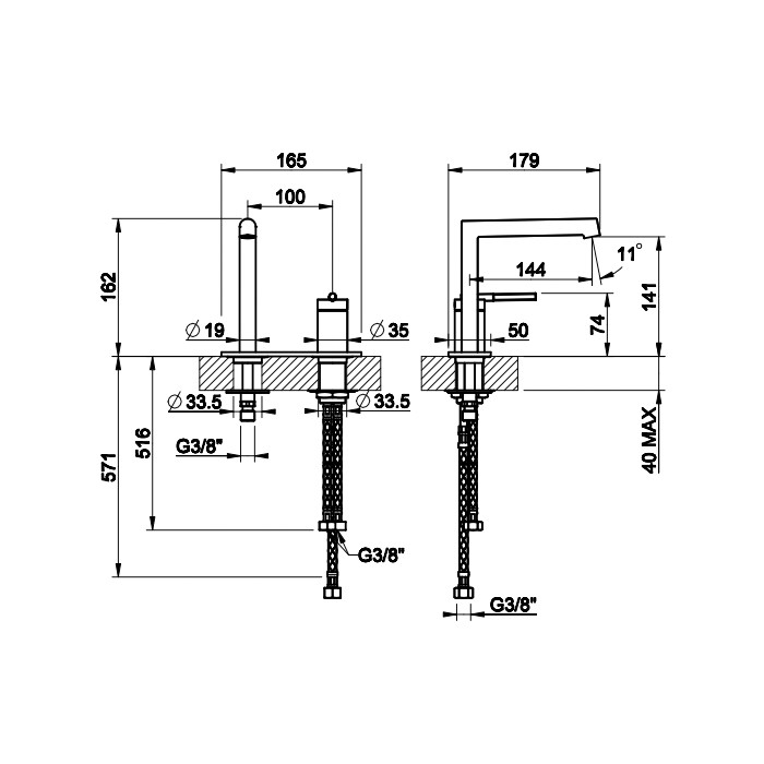 Смеситель для раковины без донного клапана, с соединительными шлангами, Gessi Ingranaggio, хром арт. 63515#031