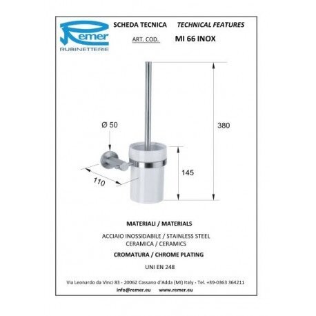 Ершик матовый, Remer Minimal INOX, Mi66INOXCR