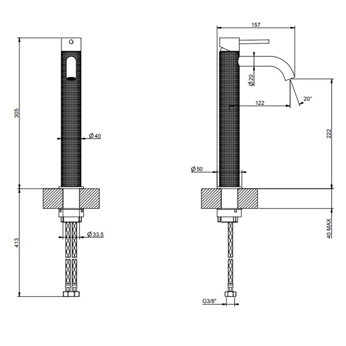 Смеситель для раковины, на 1 отв., высокий, h: 305мм, излив: 123мм, Gessi 316, brushed black metal pvd арт. 54409#707