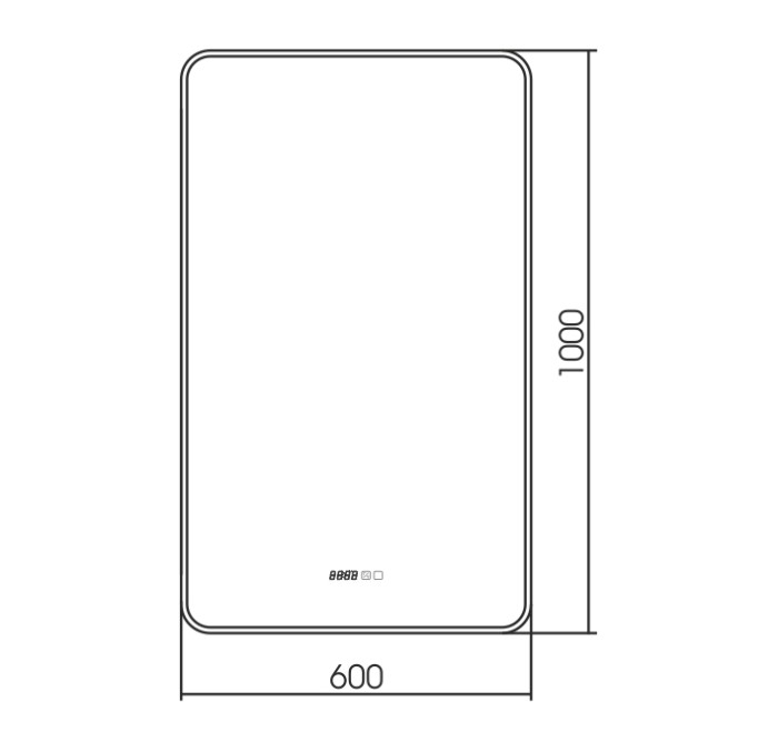Зеркало 600х1000 - 3.1 ЖК-часы, подогрев, сенсорный выключатель с функцией диммера, Azario Incanto - LED-00002539