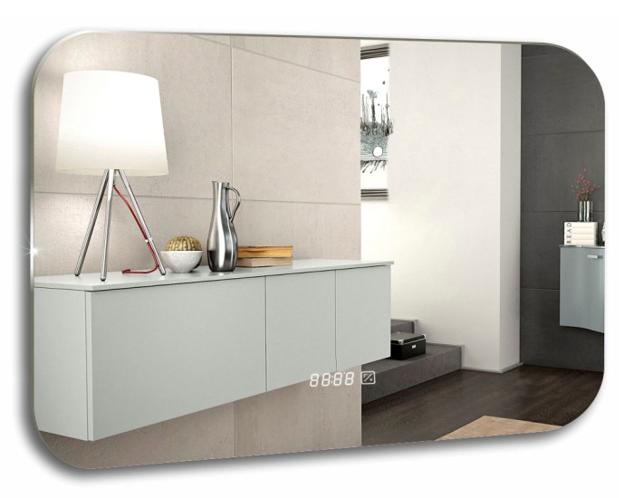 Зеркало Шампань-4 800х550 c подсветкой и диммером, часы+сенсор выкл, Azario Шампань - ФР-00001037