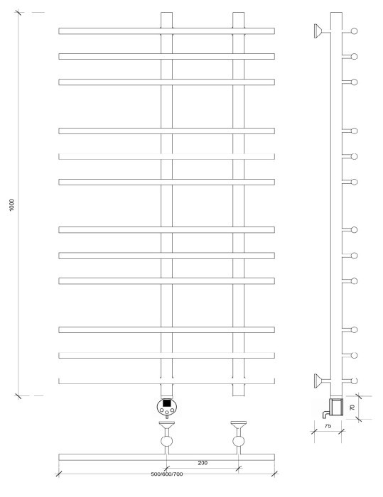 Полотенцесушитель электрический 100x20x70 Турин 3 Secado арт. 4673739244715
