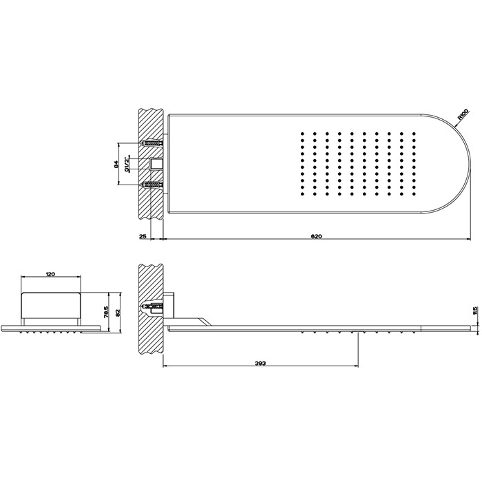 Душевая головка для настенного крепления 62x20cм., Gessi Shower316, brushed brass pvd арт. 45163#727
