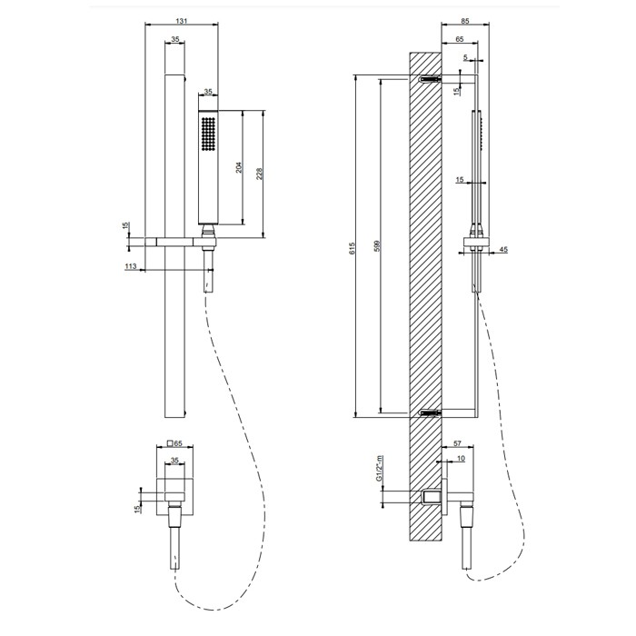 Душевой гарнитур с ручным душем и выводом воды из стены, Gessi Rettangolo, медь арт. 20142#030