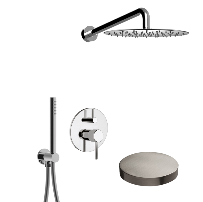 Встраиваемый душевой набор с поворотным переключателем, ручной душ, настенный кронштейн, душевая головка из нержавеющей стали d250, Giulini Futuro, матовый никель арт. 6567EPNKO