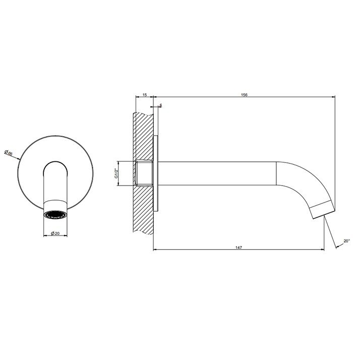 Настенный излив 14.6см., на 1/2”, комбинируемый с удаленным управлением (не входит в комплект), Gessi 316, black xl арт. 54010#299