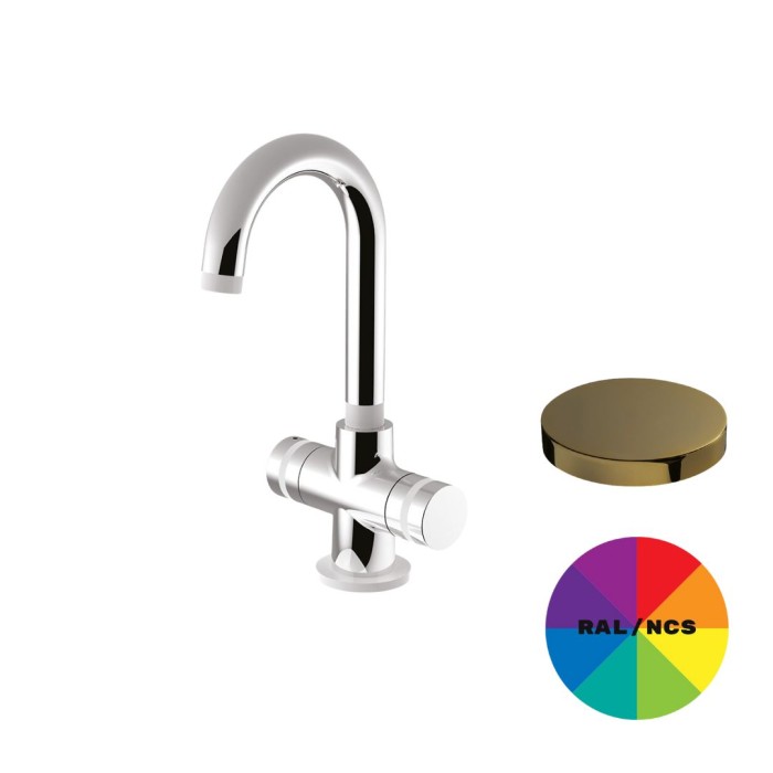 Смеситель для раковины, поворотный излив, донный клапан, Giulini My ring, RAL - золото 24 карата арт. MR0157ACCO