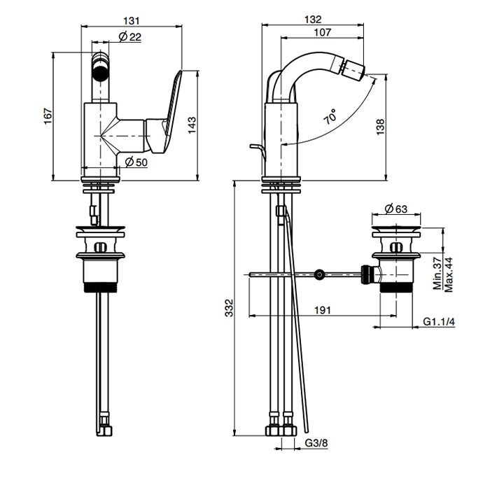 Fima Carlo Frattini Смеситель для биде, на 1 отв., с донным клапаном, Spot, F3012NS цвет: черный