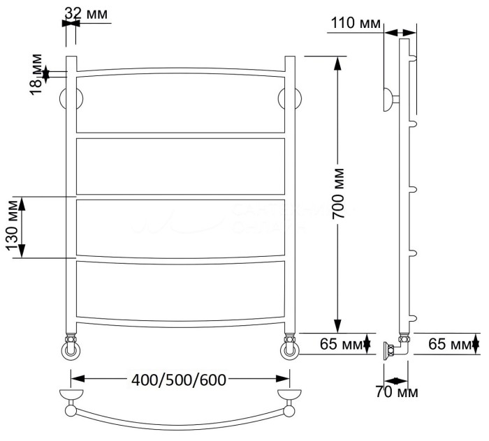 Полотенцесушитель водяной латунный  Милан 1 (бронза) Secado арт. 4603777477004