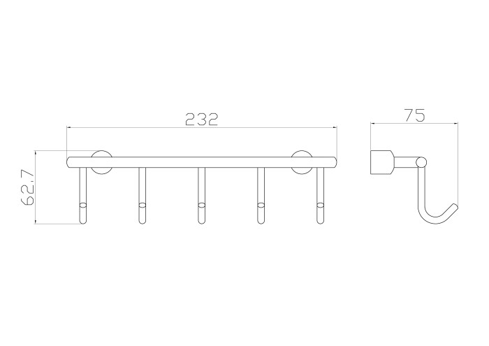 Вешалка с 5 крючками для ванной, Wonzon & Woghand, WW-9382-5 цвет: хром