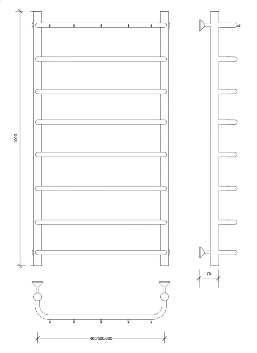 Полотенцесушитель водяной 100x60 Мерида 1 К (черный) Secado арт. 4673739225226