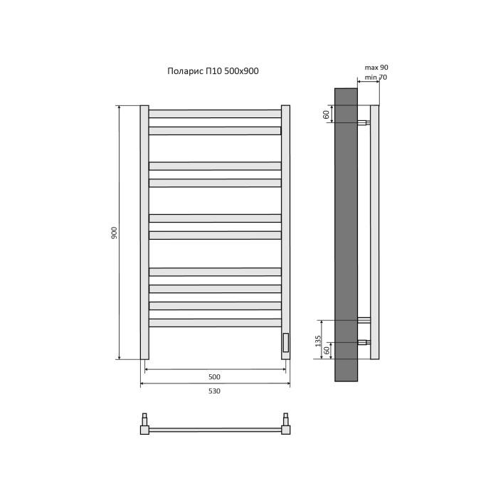 Полотенцесушитель водяной 500х900 Aquatek Поларис, хром арт. AQ EL KO1090CH