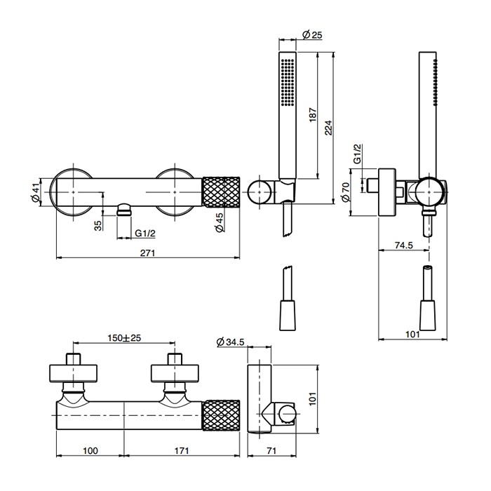 Fima Carlo Frattini Душевая стойка, верхний душ 25см., со смесителем, с держателем и ручным душем, Colonne doccia, F3035T/2XOR цвет: золото