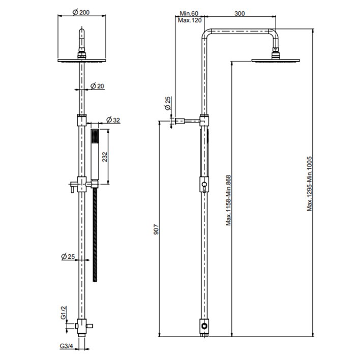 Fima Carlo Frattini Душевая стойка с переключателем, верхним душем d 250 мм. из латуни, ручным душем и шлангом 1500 мм., Wellness, F2120CR цвет: хром