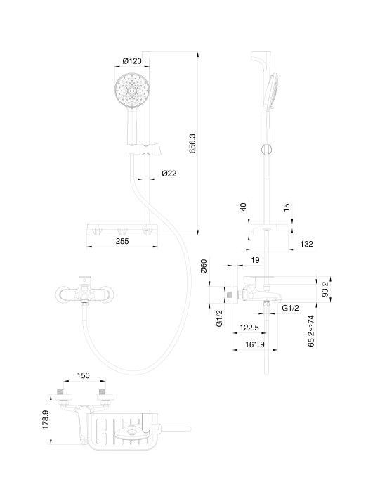 Смеситель для ванны с душевым гарнитуром, Wonzon & Woghand Alfa, WW-AE3201-BG цвет: золото