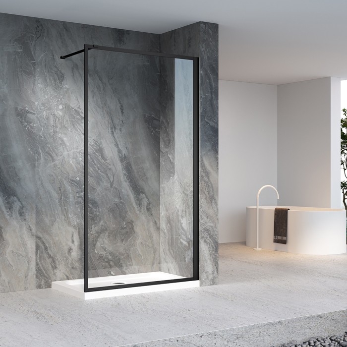 Душевая перегородка 900x2000, Veconi Korato, черный, стекло прозрачное арт. KR81B-90-01-C7