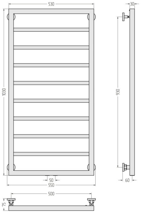 Сунержа Водяной полотенцесушитель 1000x500, Канцлер, 30-0254-1050 цвет: матовый белый