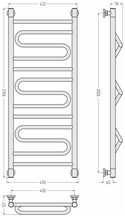 Сунержа Водяной полотенцесушитель 1000x400, Элегия+, 03-0205-1040 цвет: золото
