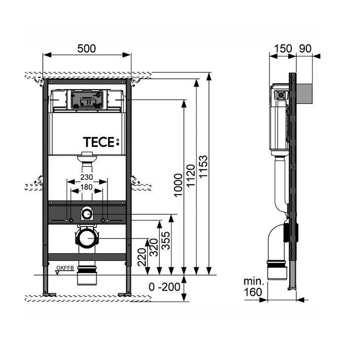 Унитаз подвесной в комплекте с инсталяцией и клавишей смыва k400321wc, TECE арт. К400321WC