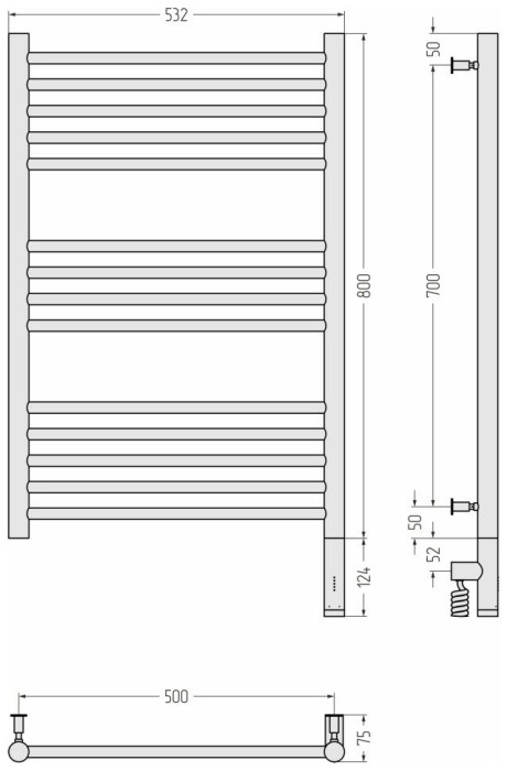Сунержа Электрический полотенцесушитель 800x500, Богема 3.0, 30-5805-8050 цвет: матовый белый