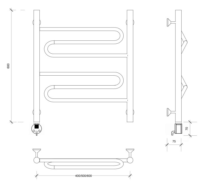 Полотенцесушитель электрический 60x50 Валенсия 1 (хром) Secado арт. 4603759405438