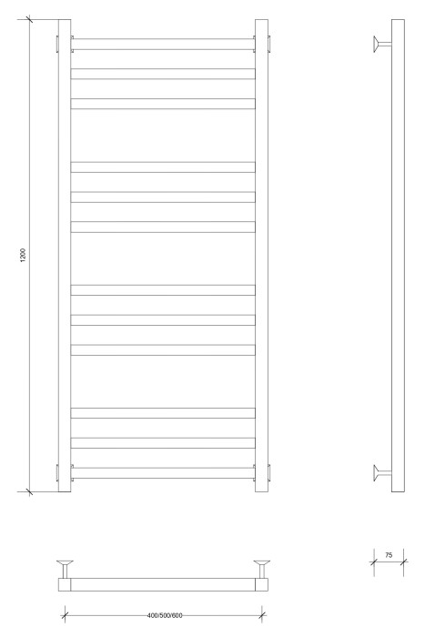Полотенцесушитель электрический 120x60 Корсико 3 (черный матовый) Secado арт. 4603777442361