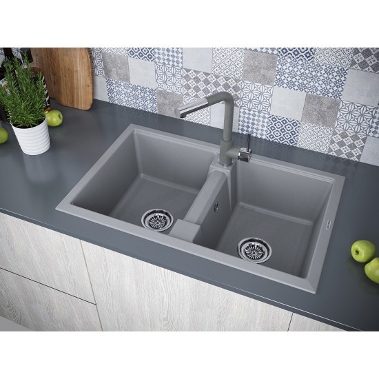 Мойка для кухни гранит 810х500 Paulmark TANDEM 80/2, серый металлик - PM238150-GRM