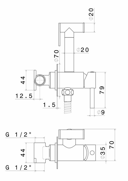 Гигиенический душ в комплекте со смесителем, Ole Kerama Marazzi, черный - 27720KM.01.093
