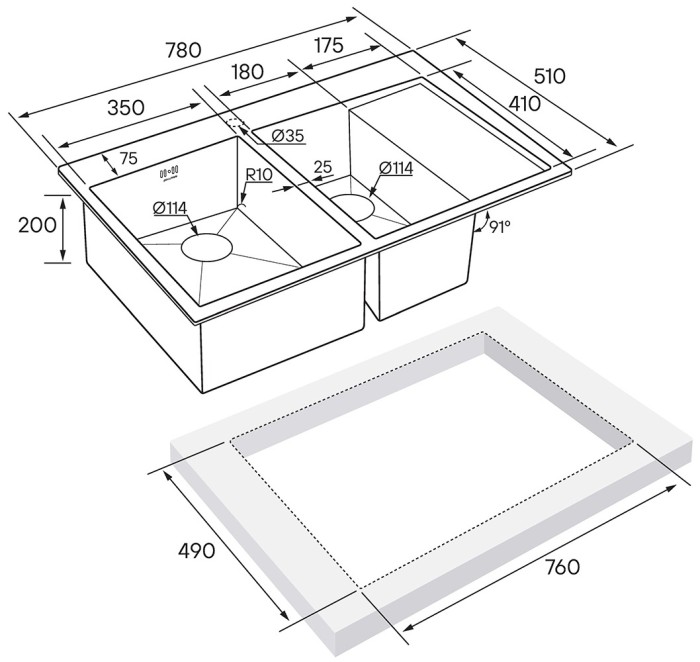 Мойка для кухни нержавеющая 780х510мм Paulmark LIGA, вороненая сталь, левая - PM227851-GML