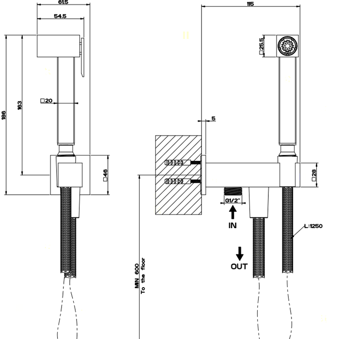 Гигиенический душ, вывод воды на 1/2", Gessi Rettangolo, хром арт. 20023#031